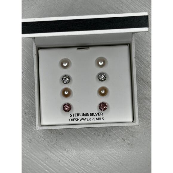 R.H. Macy & Co. Sterling Silver 4 Pair Earring Set – Pearl & CZ – NIB - Picture 4 of 5